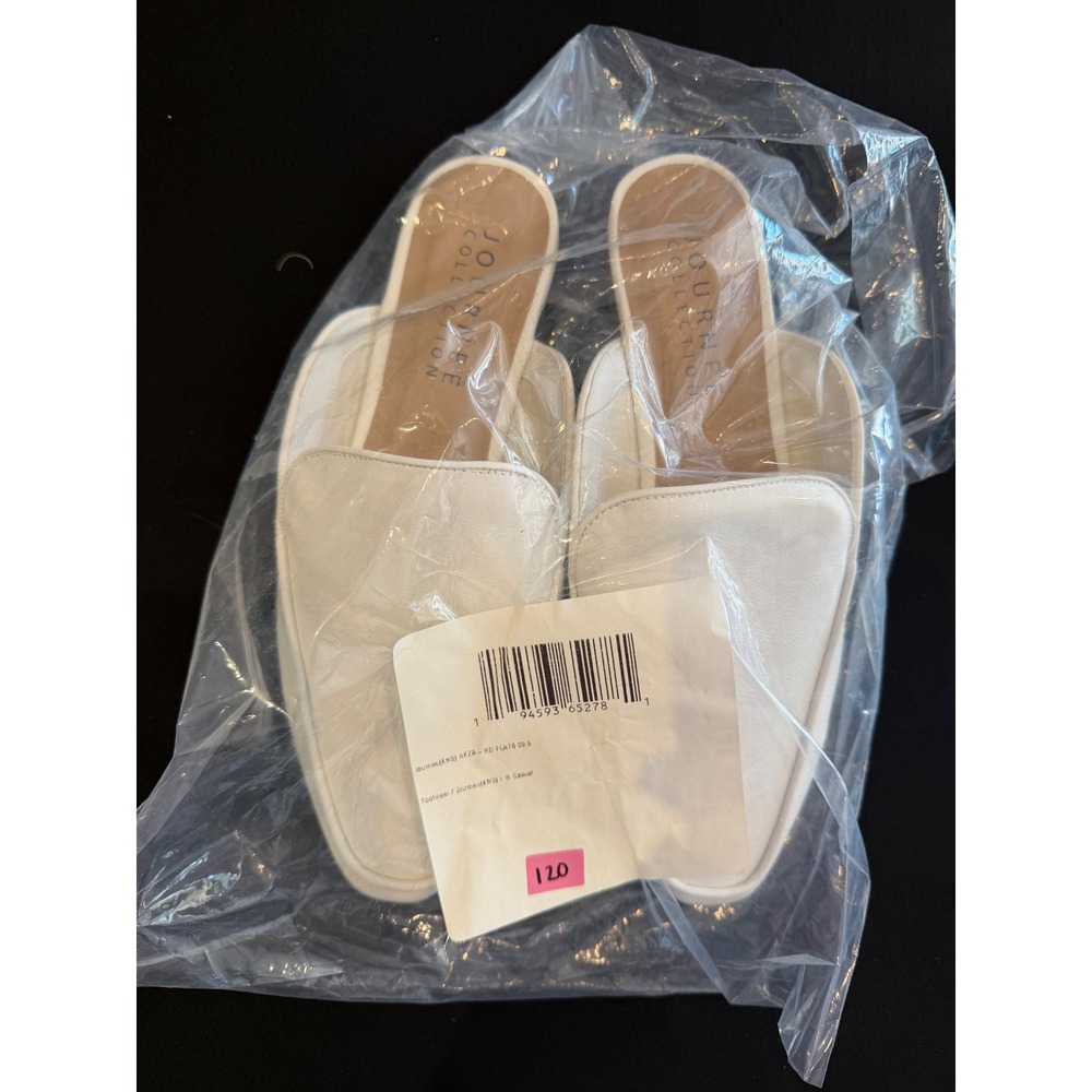 Journee Collection Rezza White Pointed Toe Vegan Leather Mules Flats Size 9.5